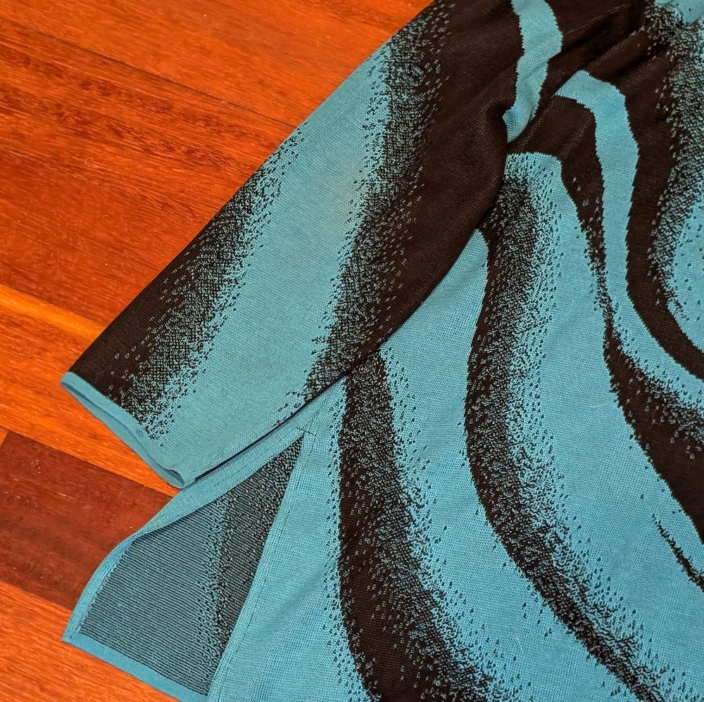 Ming Wang Women's Open Front Turquoise & Black Swirl Jacket Size XL - Picture 6 of 6